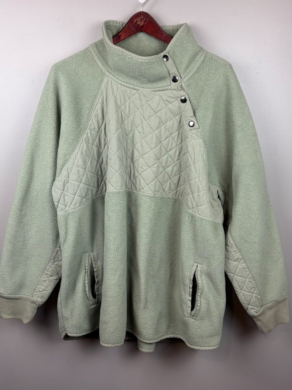 Abercrombie & Fitch Asymmetrical Snap-Up Fleece Pullover Green Size XXL